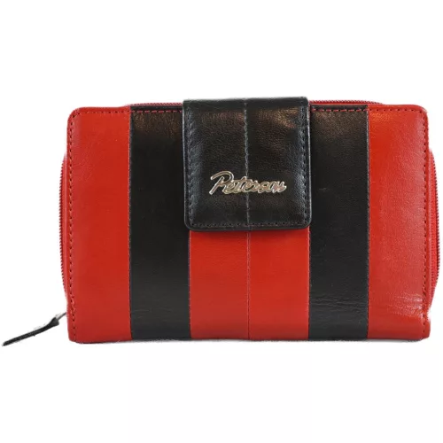 Peterson női pénztárca fekete sávval, bőr, piros