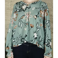 Női alkalmi felső, virágmintás, zöld
