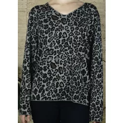 Női felső, leopárdmintás, szürke