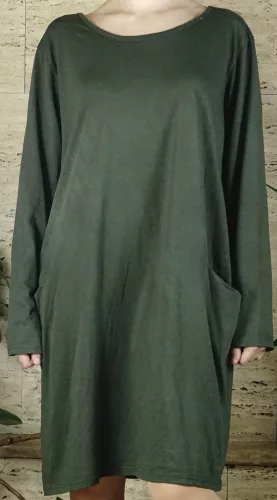 Női ruha, bő szabású, zsebekkel, zöld