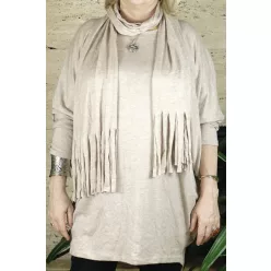 Női nagyméretű denevérujjas tunika sállal, bézs