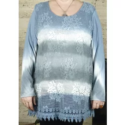 Női hosszított felső, csipkés, kék