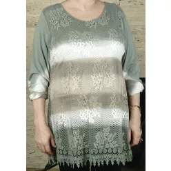 Női hosszított felső, csipkés, zöld