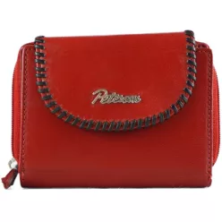 Peterson női pénztárca varrott fedéllel, bőr, piros