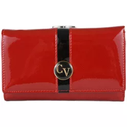   Cavaldi kihajtható női lakk pénztárca fekete sávval, bőr, piros