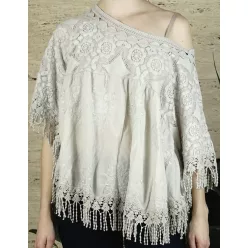 Női poncsó, csipkés, szürke