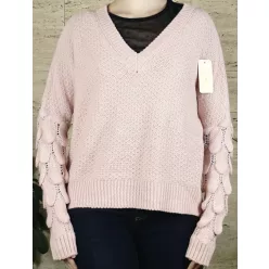   Női kötött pulóver, karja halpikkely mintás, rózsaszín