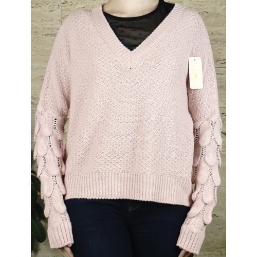 Női kötött pulóver, karja halpikkely mintás, rózsaszín