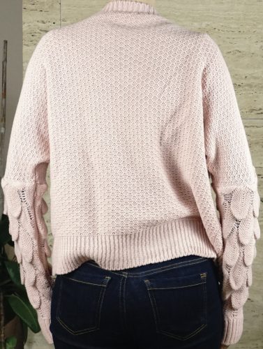 Női kötött pulóver, karja halpikkely mintás, rózsaszín