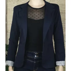 Női blézer válltöméssel, pamut, sötétkék