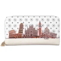 Női pénztárca városos mintával, műbőr, fehér