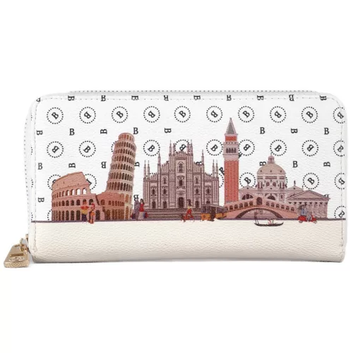 Női pénztárca városos mintával, műbőr, fehér