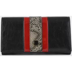   Peterson női pénztárca sávos kígyómintával, bőr, fekete