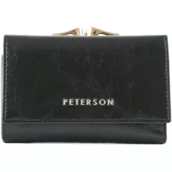 Peterson kisméretű női pénztárca csattal, bőr, fekete