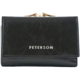 Peterson kisméretű női pénztárca csattal, bőr, fekete