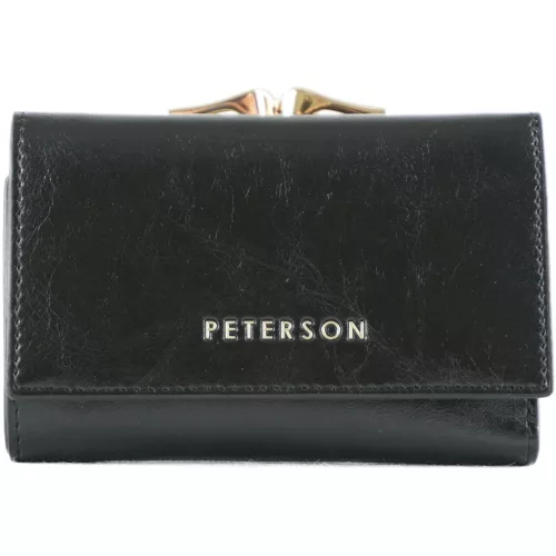 Peterson kisméretű női pénztárca csattal, bőr, fekete
