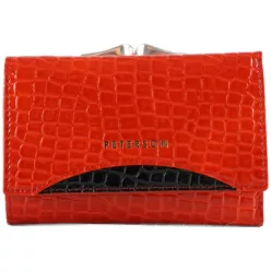   Peterson kisméretű női pénztárca csattal, bőr, fekete-piros