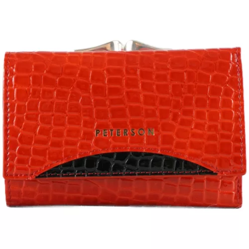 Peterson kisméretű női pénztárca csattal, bőr, fekete-piros