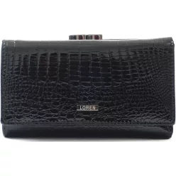 Lorenti női bőr pénztárca kígyóbőr mintával, fekete