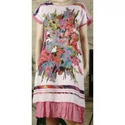 Női duplarétegű nyári ruha, virágmintás, rózsaszín