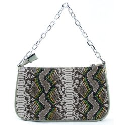 Kígyóbőrmintás láncos női kézitáska, műbőr, zöld