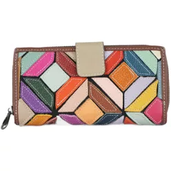 Vera Pelle többszínű varrott bőr női pénztárca, barna