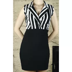 Női elegáns ruha, galléros, fekete