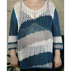 Női nagyméretű horgolt felső, türkiz