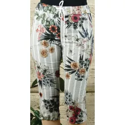 Női halásznadrág, virágmintás, szürke