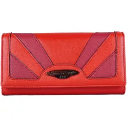 Női pénztárca varrással, csatos, műbőr, piros
