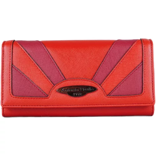 Női pénztárca varrással, csatos, műbőr, piros