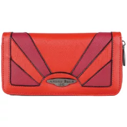 Női pénztárca varrással, cipzáras, műbőr, piros