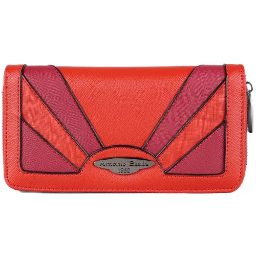 Női pénztárca varrással, cipzáras, műbőr, piros