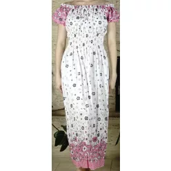 Női hosszú kánikularuha, virágmintás, rózsaszín