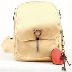   Női hátitáska cicás mintával és kulccsal, poliészter, bézs