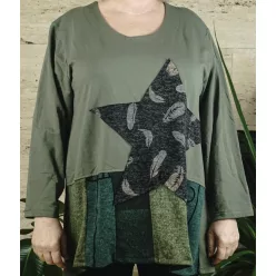 Nagyméretű női tunika/felső, 100% pamut, zöld