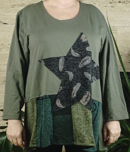 Nagyméretű női tunika/felső, 100% pamut, zöld