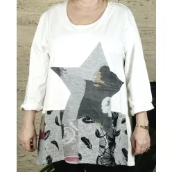 Nagyméretű női tunika/felső, 100% pamut, fehér