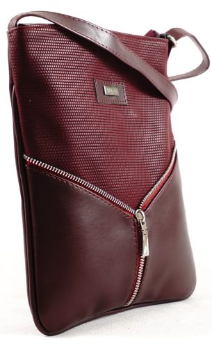 VIA55 női keresztpántos táska díszcipzárral, rostbőr, burgundivörös