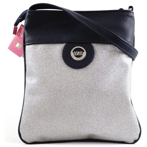 VIA55 női keresztpántos táska kör mintával, rostbőr, ezüst