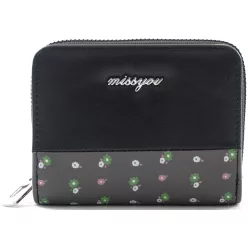   Női pénztárca, "missyou", virágokkal, műbőr, fekete