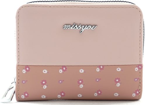 Női pénztárca, "missyou", virágokkal, műbőr, rózsaszín