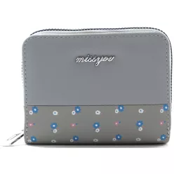   Női pénztárca, "missyou", virágokkal, műbőr, kék