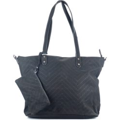   Női shopper válltáska lyuggatott V mintával, poliészter, fekete