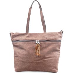   Női shopper válltáska elöl széles zsebbel, műbőr, sötétbarna