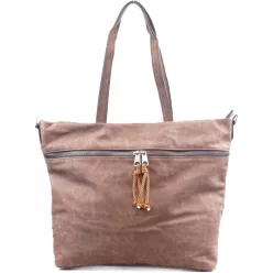   Női shopper válltáska elöl széles zsebbel, műbőr, sötétbarna