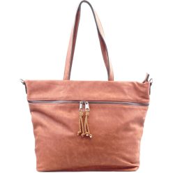   Női shopper válltáska elöl széles zsebbel, műbőr, barna