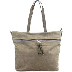   Női shopper válltáska elöl széles zsebbel, műbőr, zöld