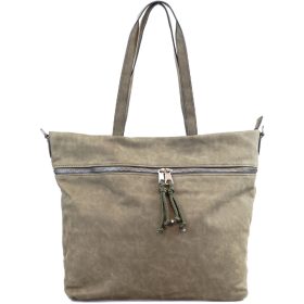   Női shopper válltáska elöl széles zsebbel, műbőr, zöld