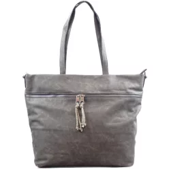   Női shopper válltáska elöl széles zsebbel, műbőr, szürke